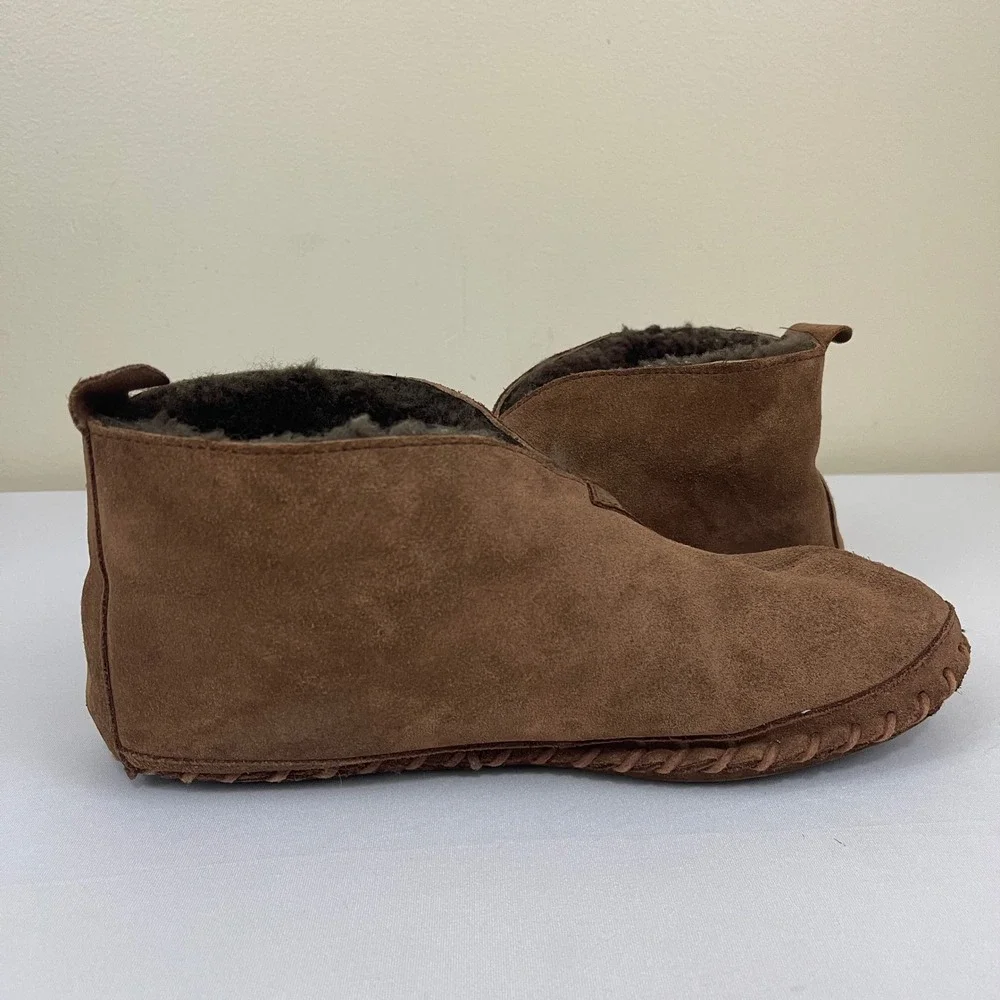 LL Bean Wicked Good Slippers Suede Leather Shearling Lined Ankle Brown‎ Mens 9 M
